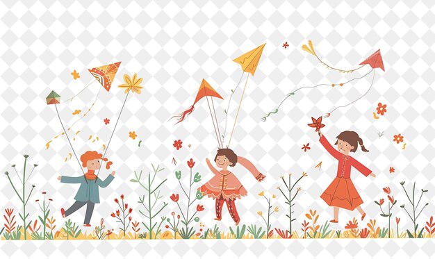 Nowruz Festival With Children Flying Kites Design Is Colorfu PNG Festival 2D Flat Art Illustrations