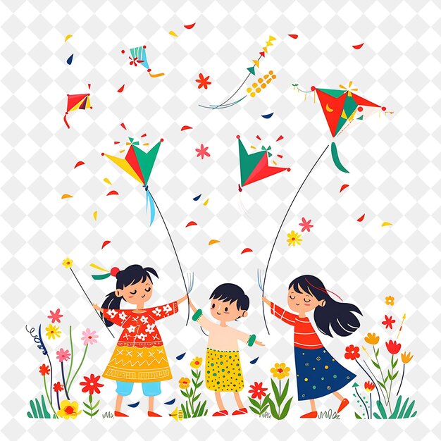 Nowruz Festival With Children Flying Kites Design Is Colorfu PNG Festival 2D Flat Art Illustrations