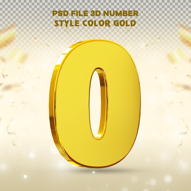 number 0 3d render collection with color gold