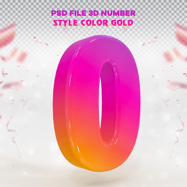 number 0 3d render collection with color Instagram