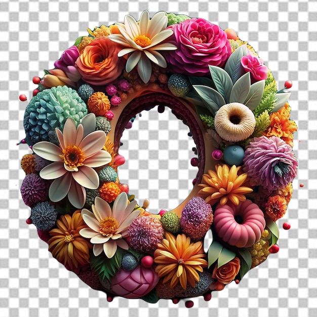 PSD number 0 made of flowers on white background