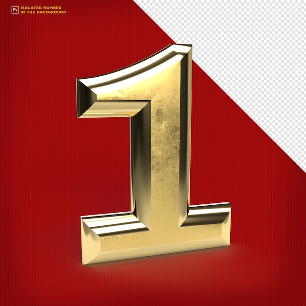 Number 1 3d render scratch gold Free Psd