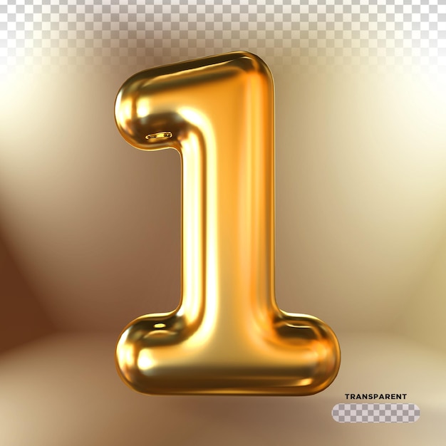 number 1 gold balloons 3D render