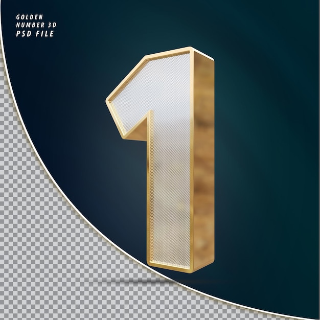 Number 1 Golden luxury 3D render