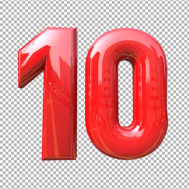 Number 10 alphabet color red 3d premium psd Premium Psd