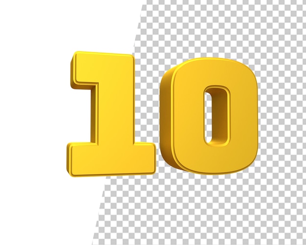 Number 10 gold ten text 3d render