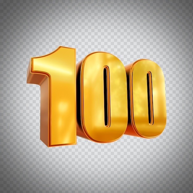 Number 100 3D Rendered image with Transparent Background