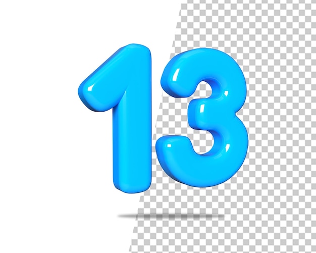 Number 13 blue text thirteen 3d render