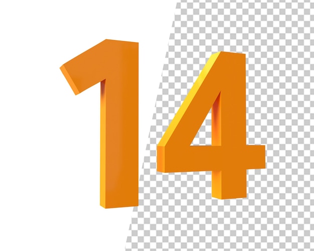 Number 14 gold text 3d render