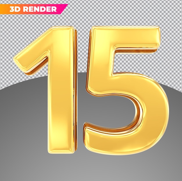 Number 15 gold 3d styles