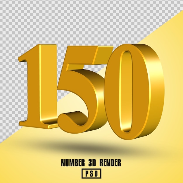 number 150 3d render yellow gold color