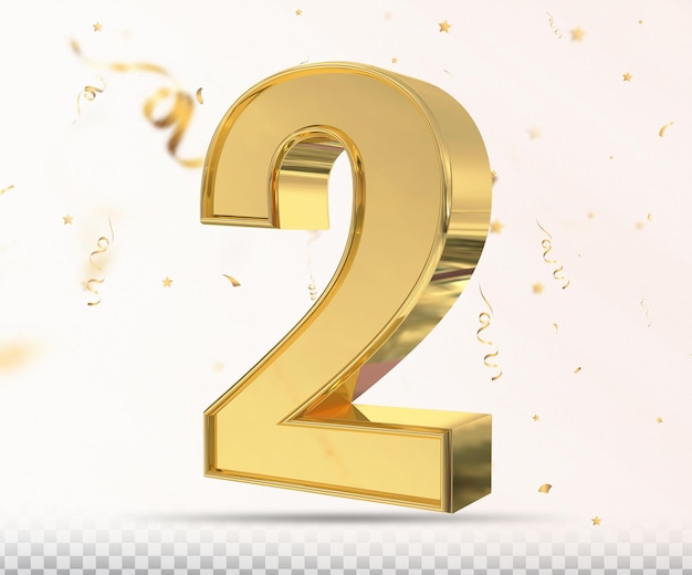 Number 2 3d render Style Golden luxury