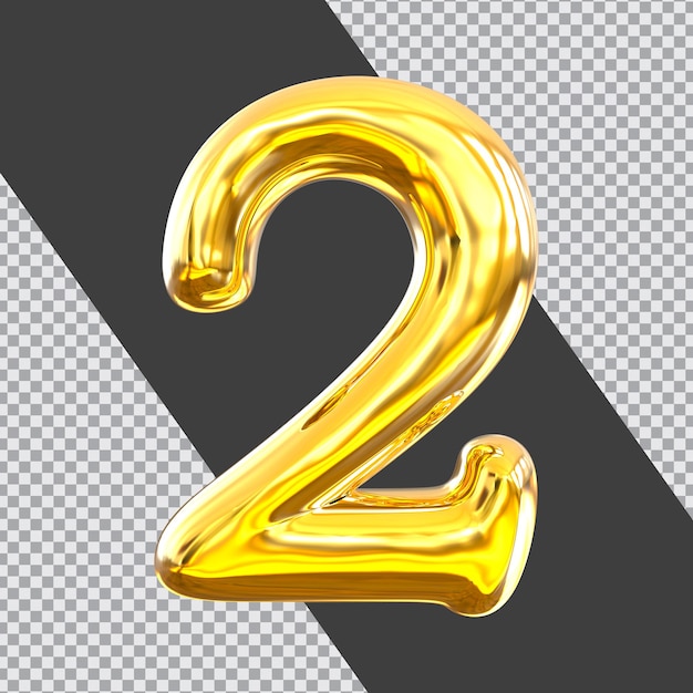 Number 2 3d render style golden luxury