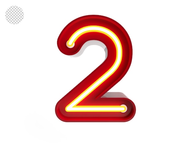 Number 2 Alphabet made from Neon Light with clipping path