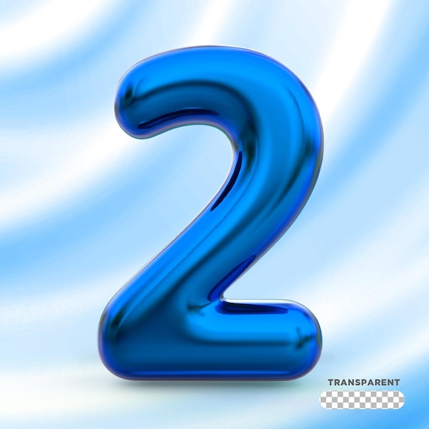 Number 2 blue balloons 3D Render