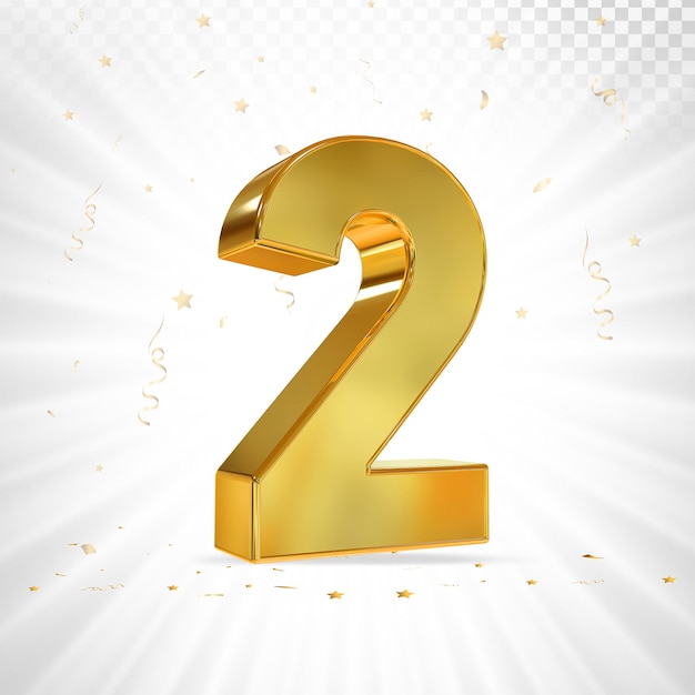 Number 2 gold luxury 3D Render