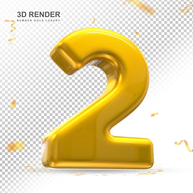 Number 2 gold luxury 3d