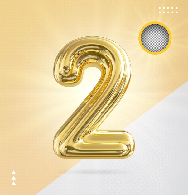 Number 2 Gold luxury 3d