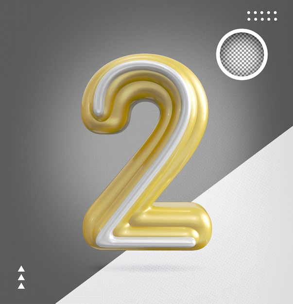 Number 2 Gold with White 3d