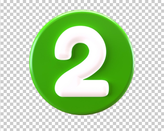 Number 2 on green circle 3d render