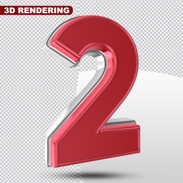 Number 2 Red 3D Render