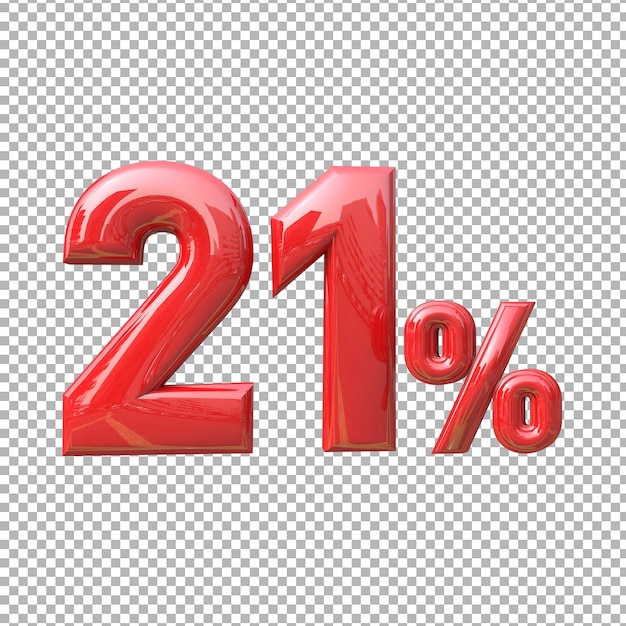 Number 21 percentage sign symbol color red 3d premium psd