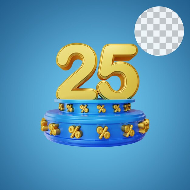 Number 25 Percentage Golden Text 3d Rendering