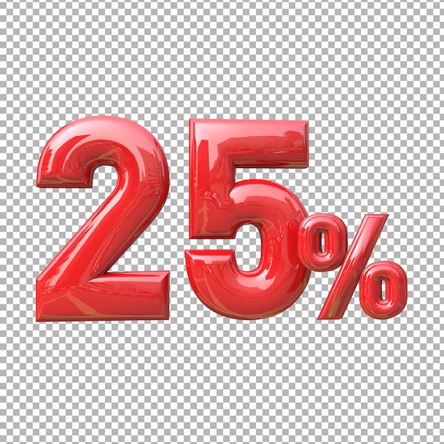 Number 25 percentage sign symbol color red 3d premium psd