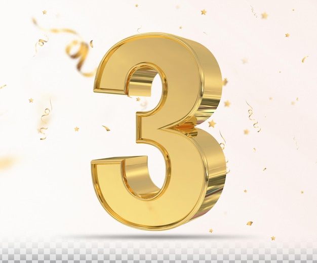 Number 3 3d render Style Golden luxury