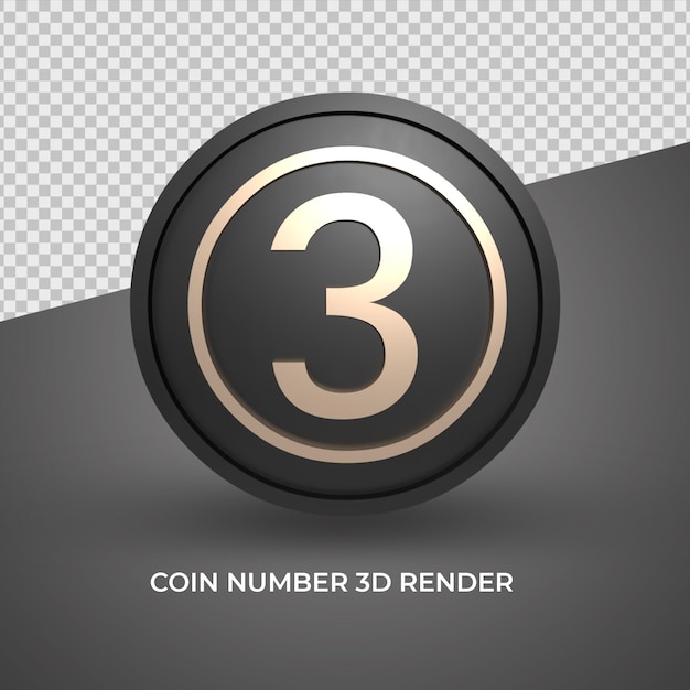 number 3 coin gold 3D luxury