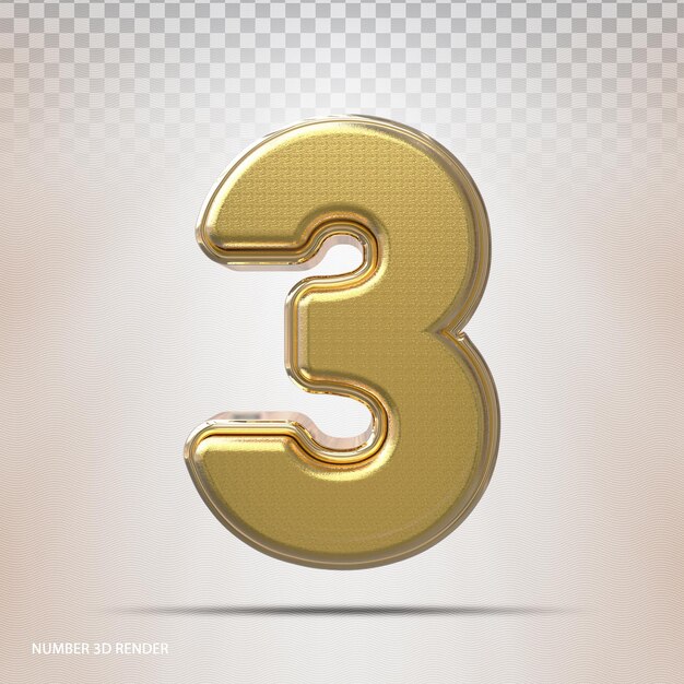 Number 3 Gold 3d render Style