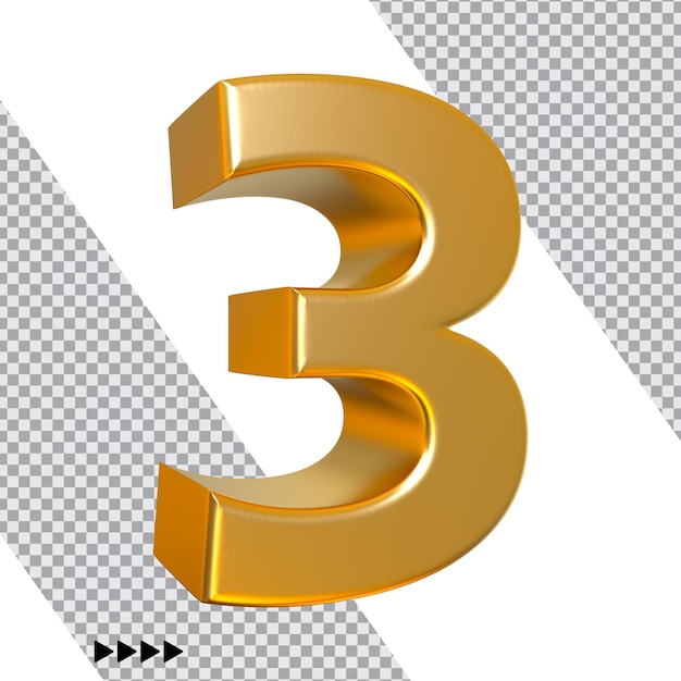 Number 3 Gold 3D Rendering