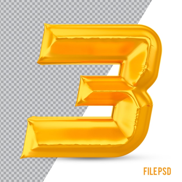 Number 3 gold 3d rendering