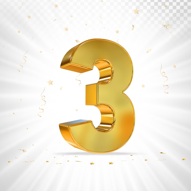 Number 3 gold luxury 3D Render