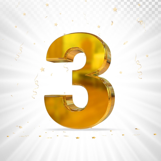 Number 3 gold luxury 3D Render