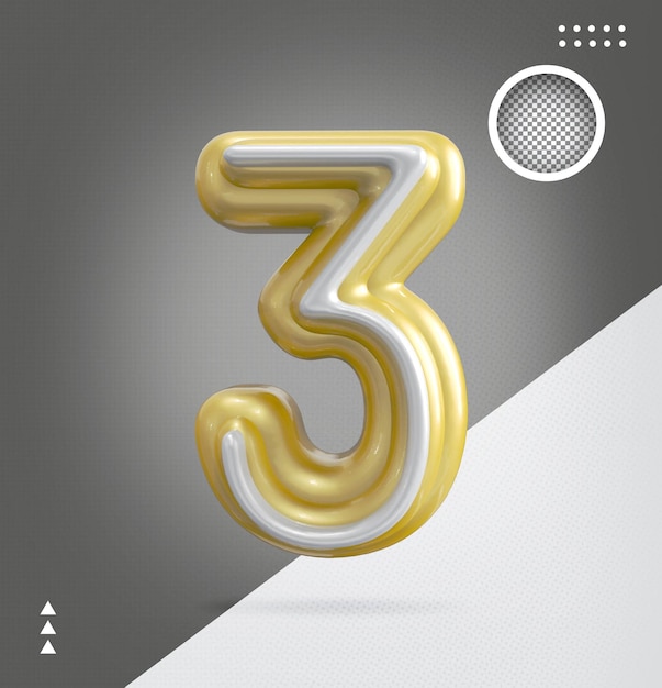 Number 3 Gold with White 3d