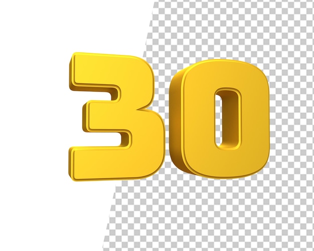 Number 30 gold thirty text 3d render