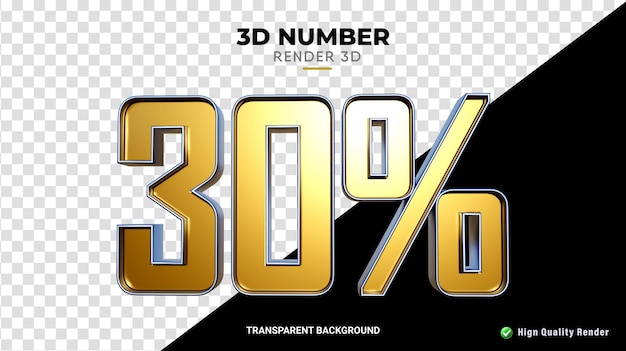 Number 30 percent 3d blue and fine gold texture realistic render