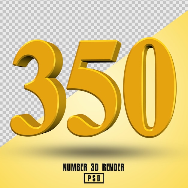 number 350 3d render yellow gold color