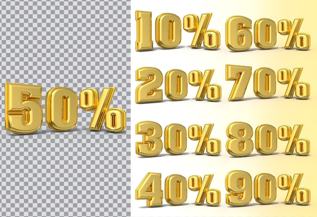 Number 3D Percent Set Style Color gold