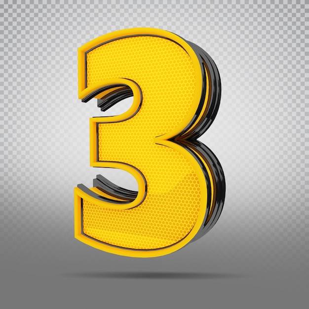 Number 3D Yellow Style Three