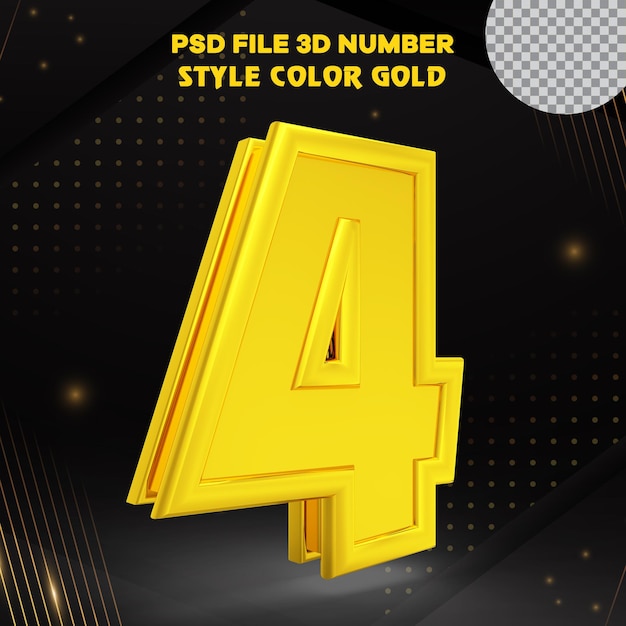 Number 4 3D render collection with color golden