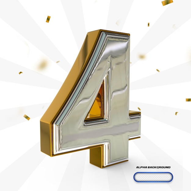 Number 4 3d render style golden luxury