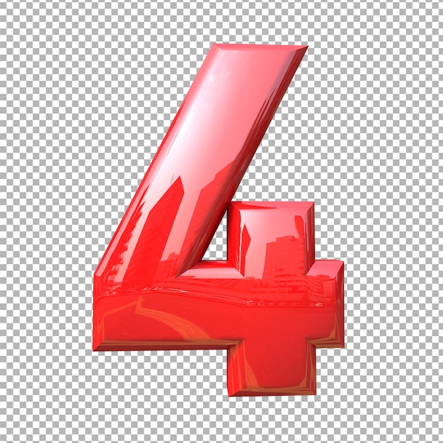 Number 4 alphabet color red 3d premium psd Premium Psd