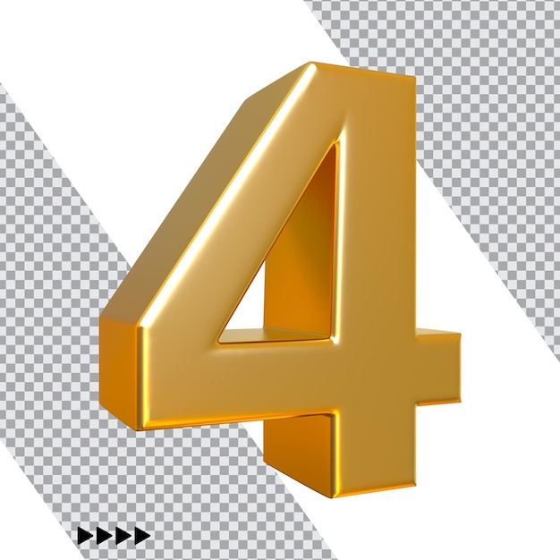 Number 4 Gold 3D Rendering