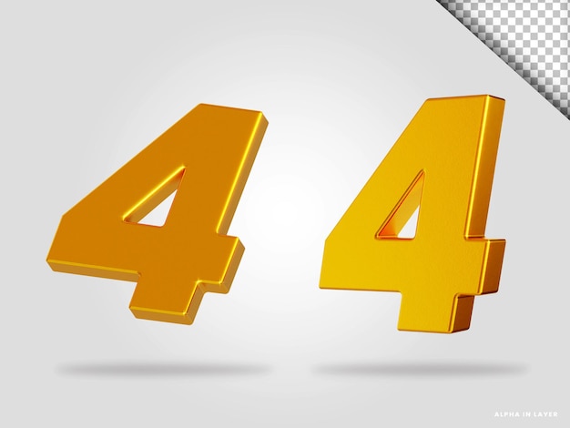 Number 4 golden style 3d render isolated