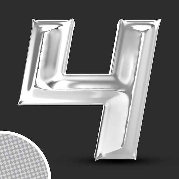 Number 4 silver 3d rendering