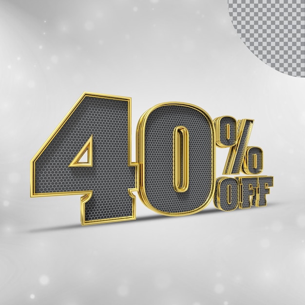 Number 40 percent 3D render collection color gold and black