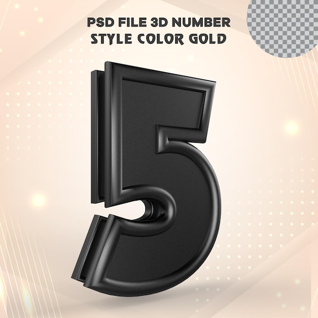 Number 5 3D render collection with color black