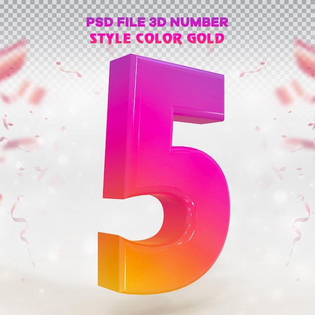 number 5 3d render collection with color Instagram